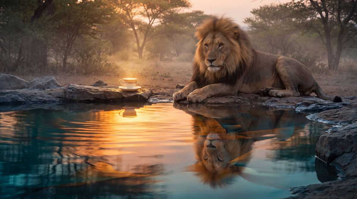 Lion at Dawn Reflection Art