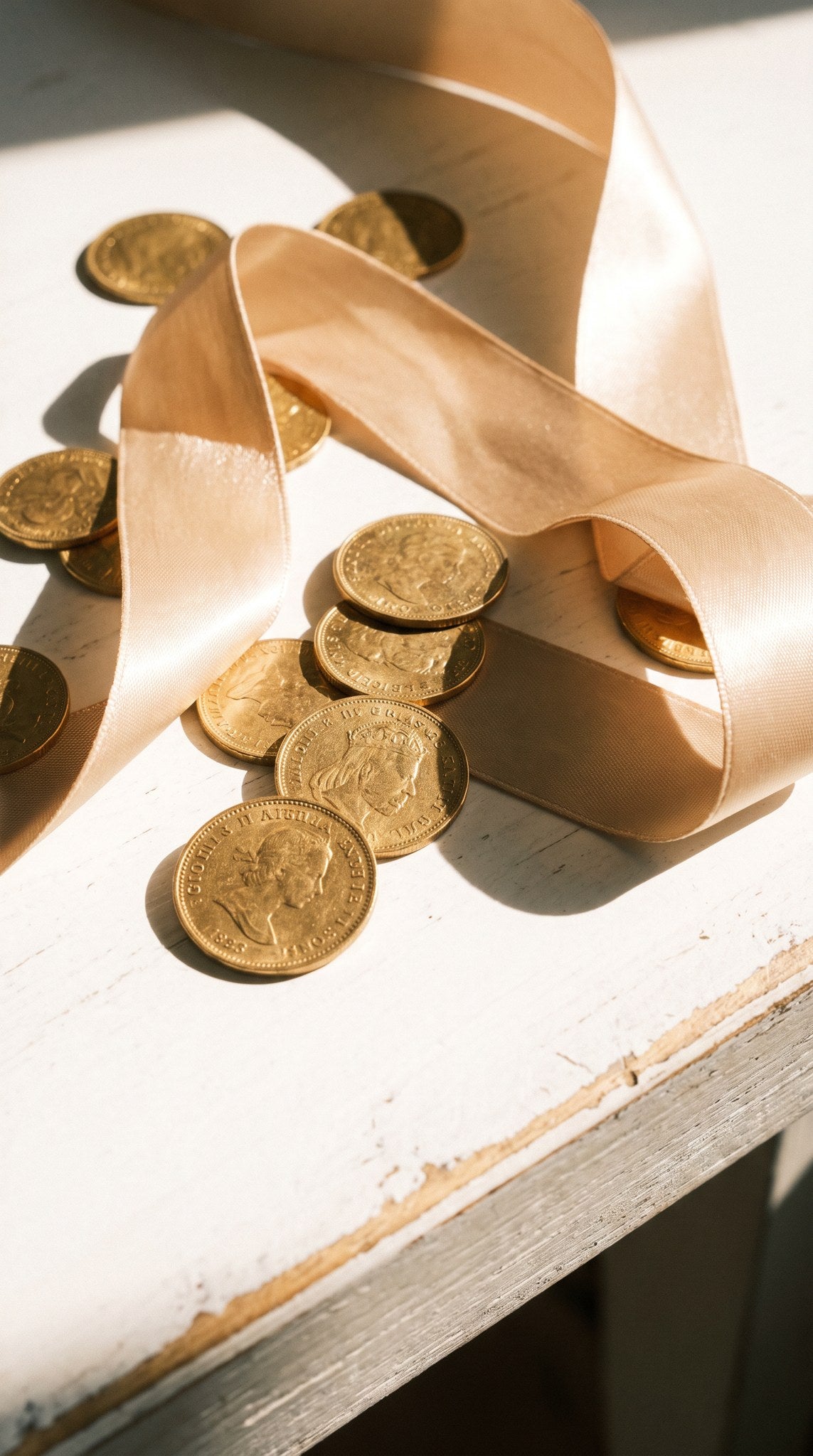 Sovereign Gold Coins & Satin Ribbon Art