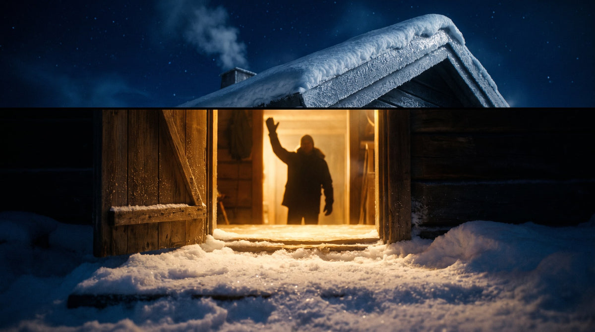 Winter Cabin Threshold - Cozy Amber Glow