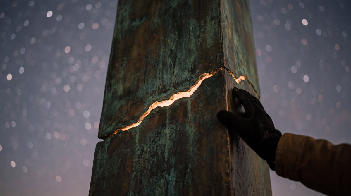 Cosmic Monolith Glowing Fracture Art