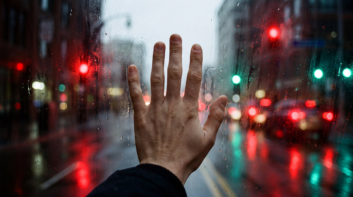 Rainy City Glass Hand - Moody Bokeh Art