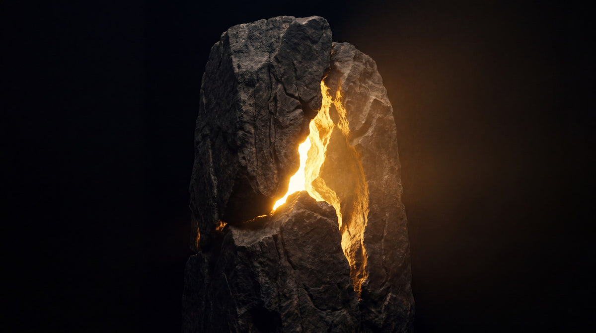 Luminous Monolith Stone Art - Golden Core Glow