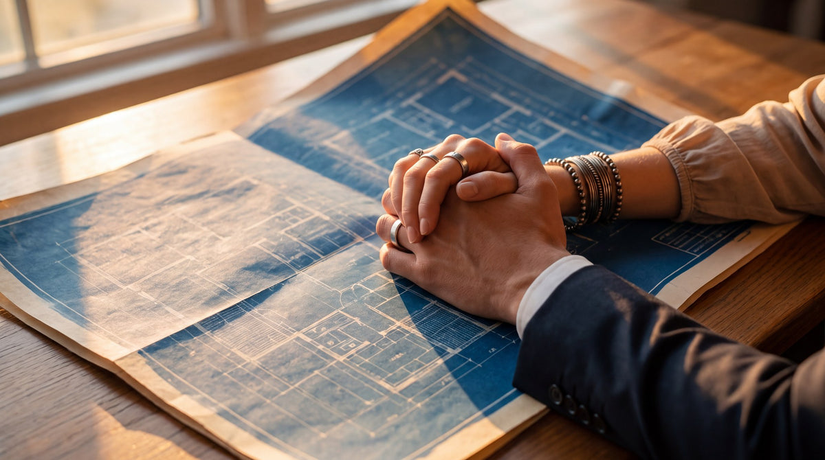 Architectural Blueprint Hands Art - Golden Study