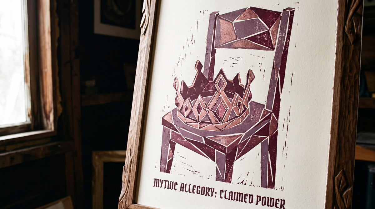 Claimed Power Mythic Allegory Linocut
