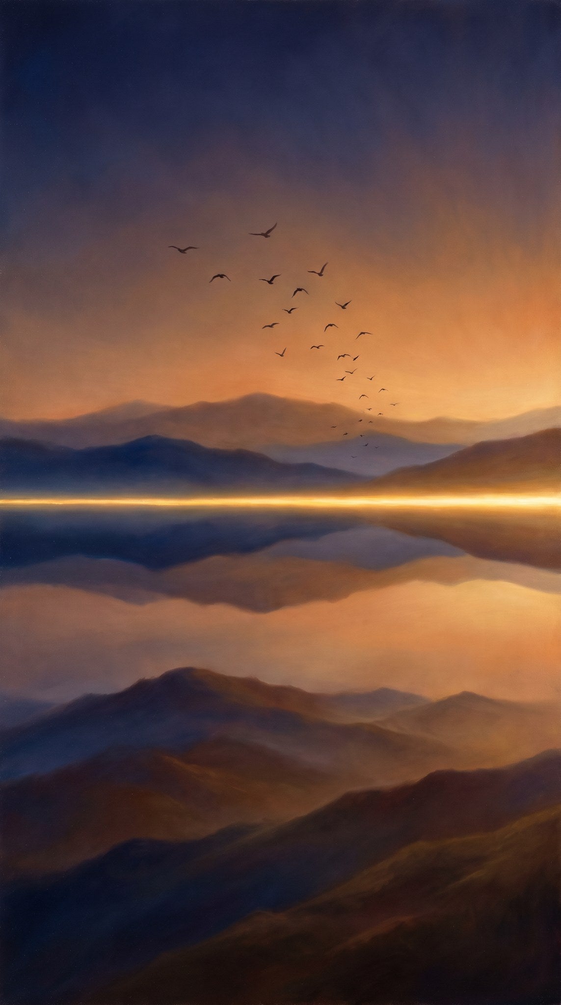Golden Horizon Lake Landscape Art