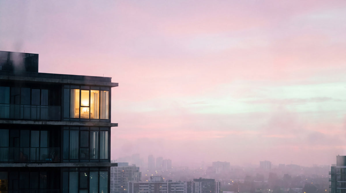 Pastel Dusk Cityscape Art - Glowing Window