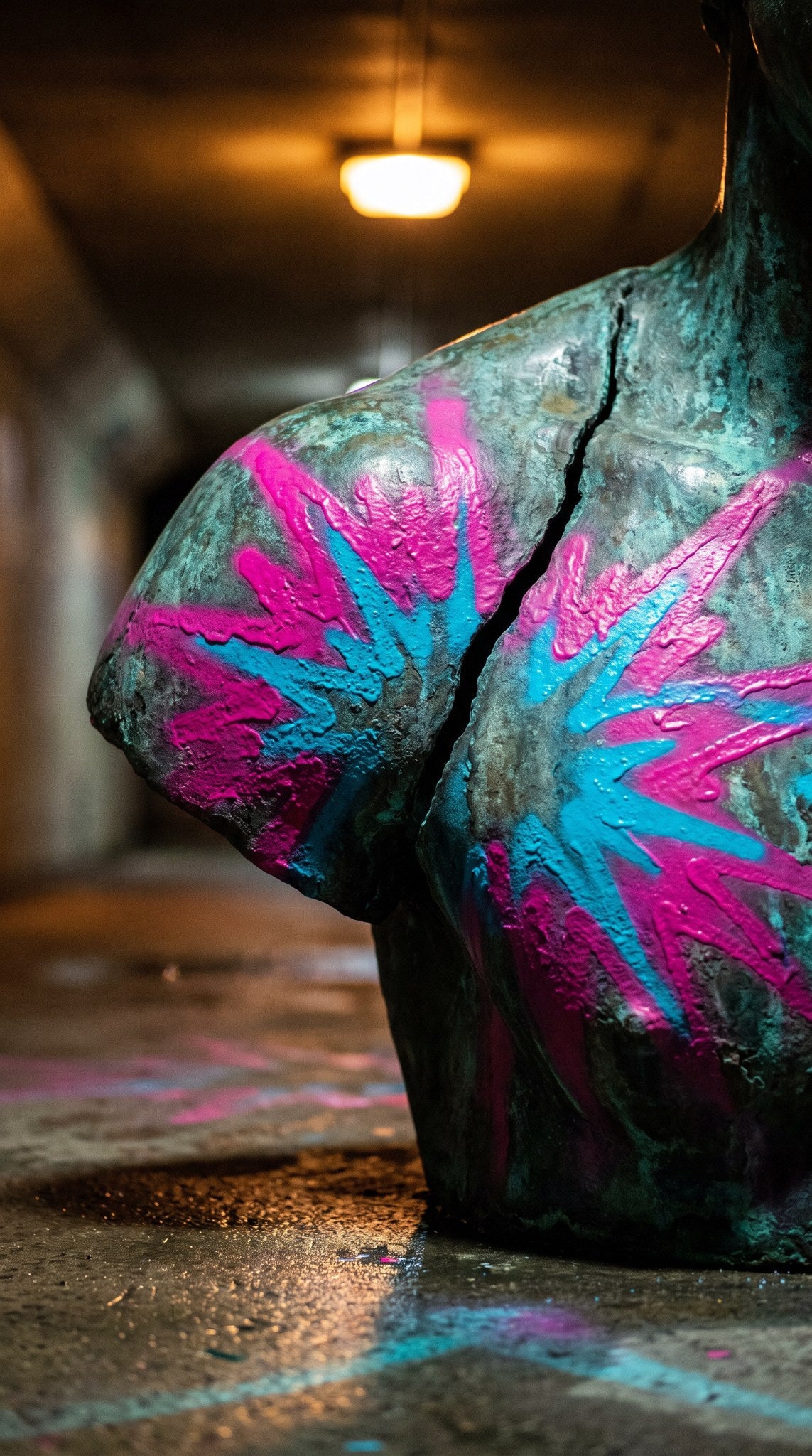 Neon Fracture Bronze Torso Art