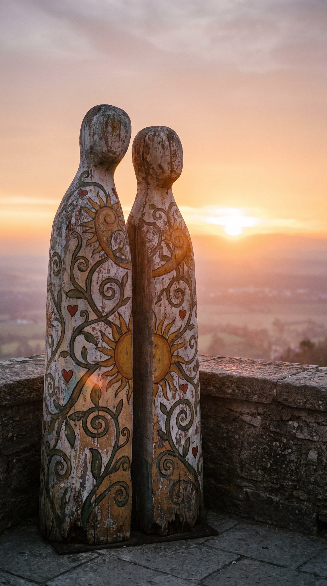 Rustic Sun Totems at Golden Hour Wood Art