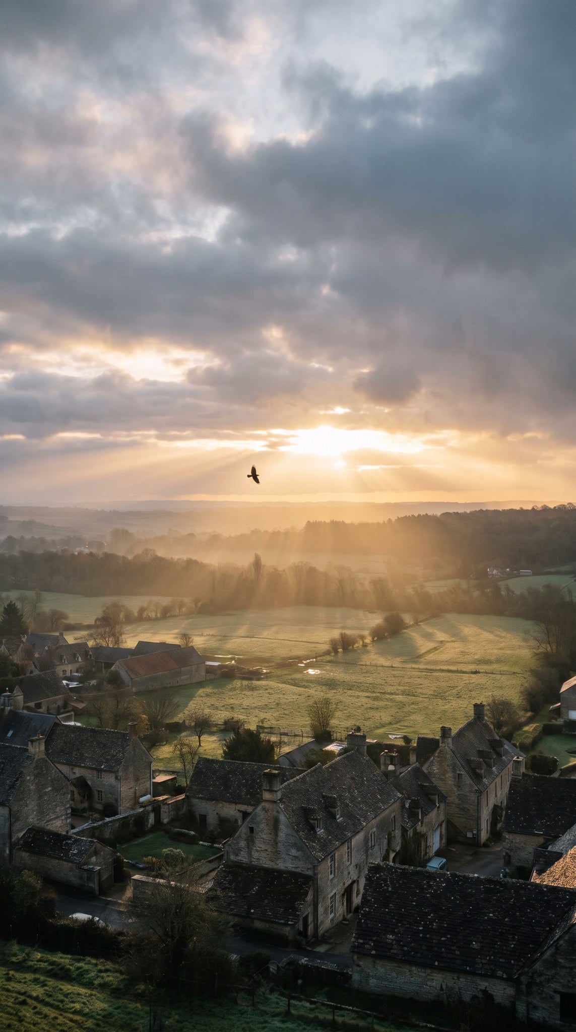Cotswold Sunrise Over Historic Village Landscape