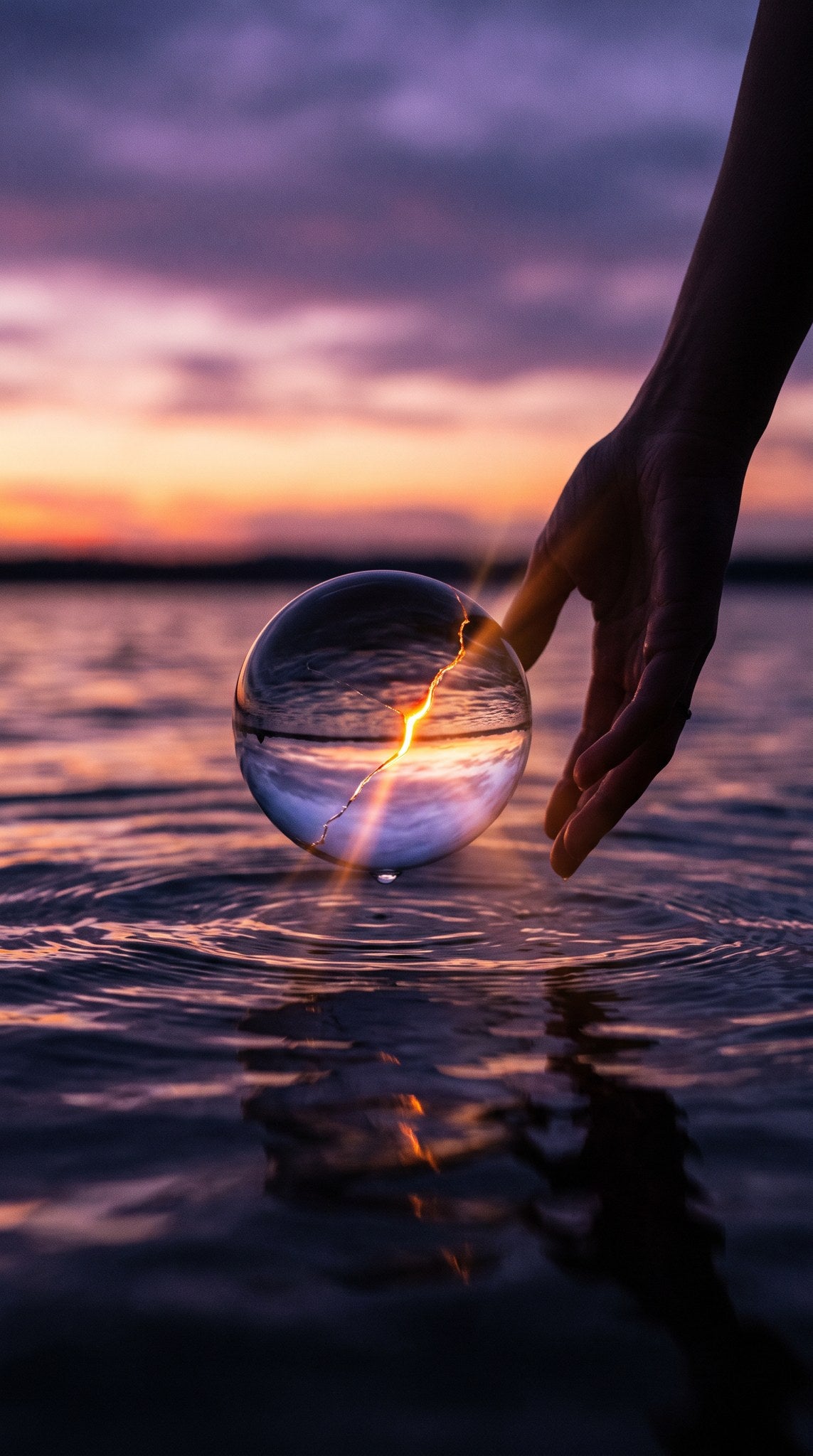 Golden Fracture Crystal Orb Sunset Art