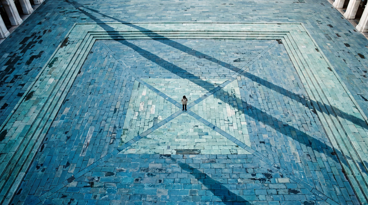 Solitary Center Geometric Teal Plaza Art