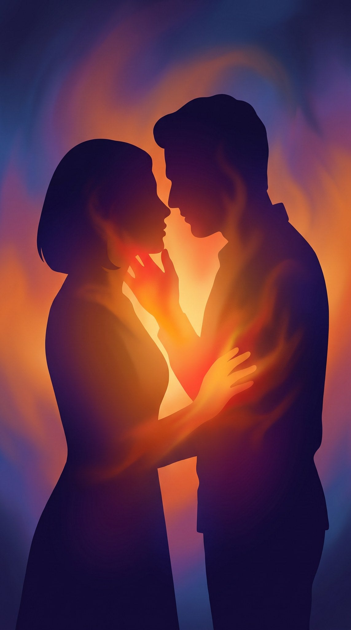 Fiery Lovers Silhouette Art Print