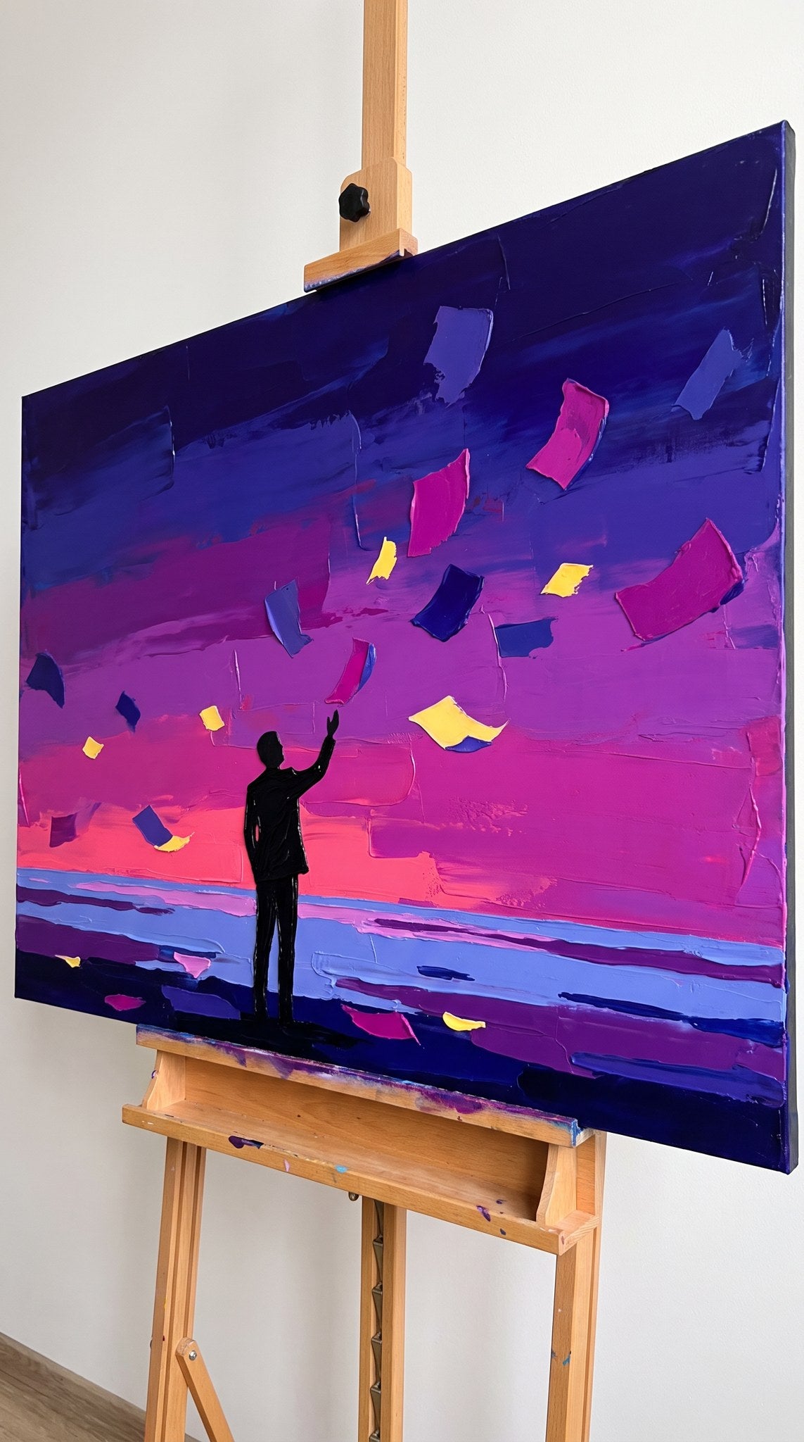 Twilight Silhouette & Floating Papers Canvas