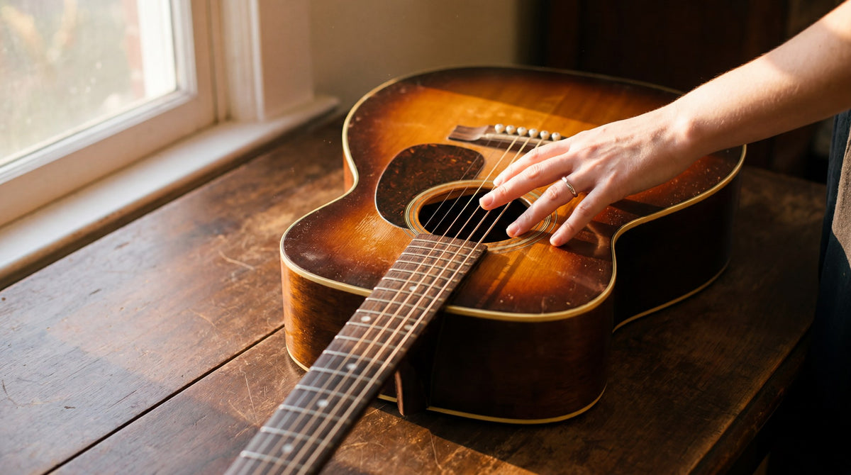 Vintage Acoustic Guitar Golden Hour Still Life