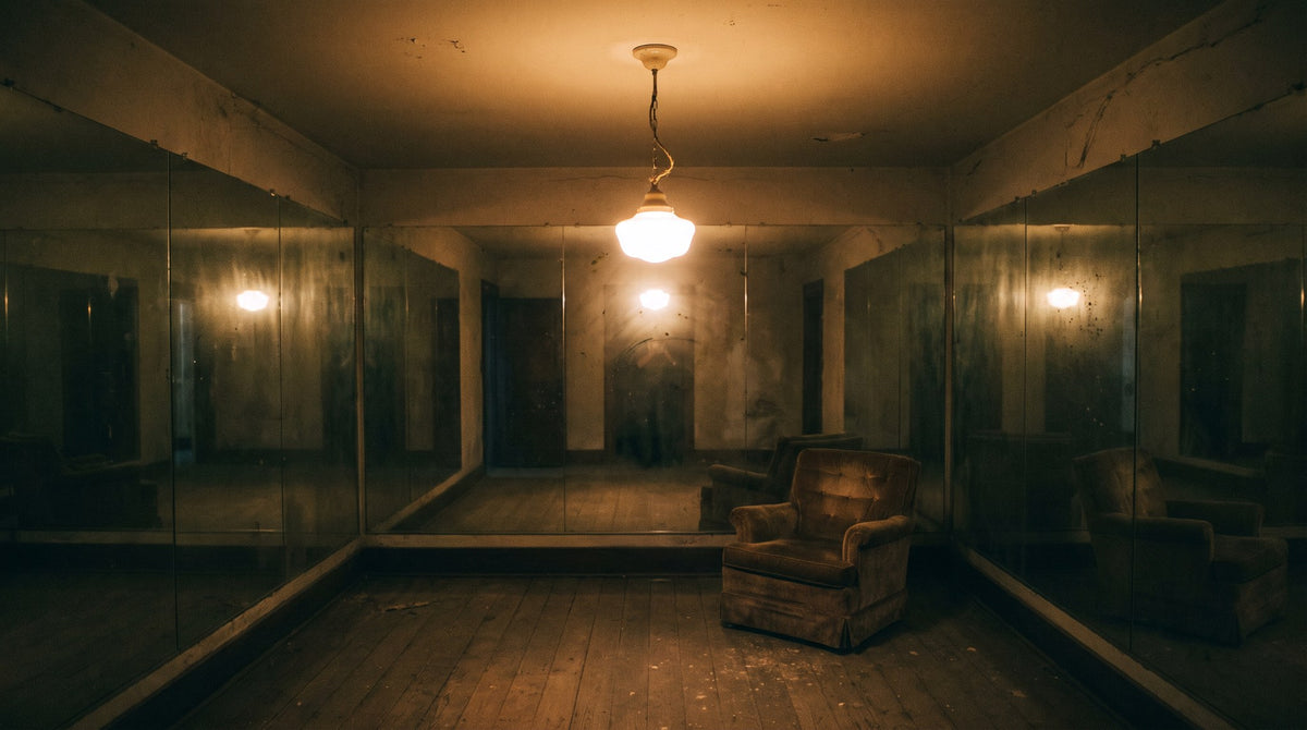 Liminal Echoes Velvet Chair in Mirror Room Art