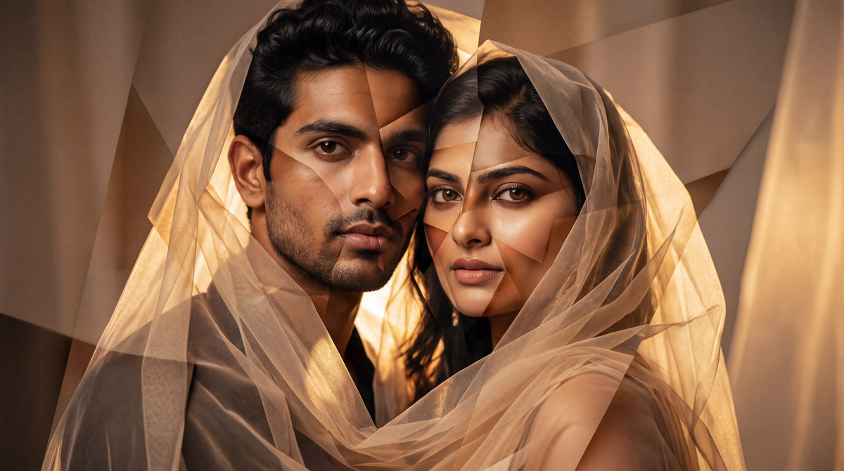 Golden Veils Contemporary Portrait Art