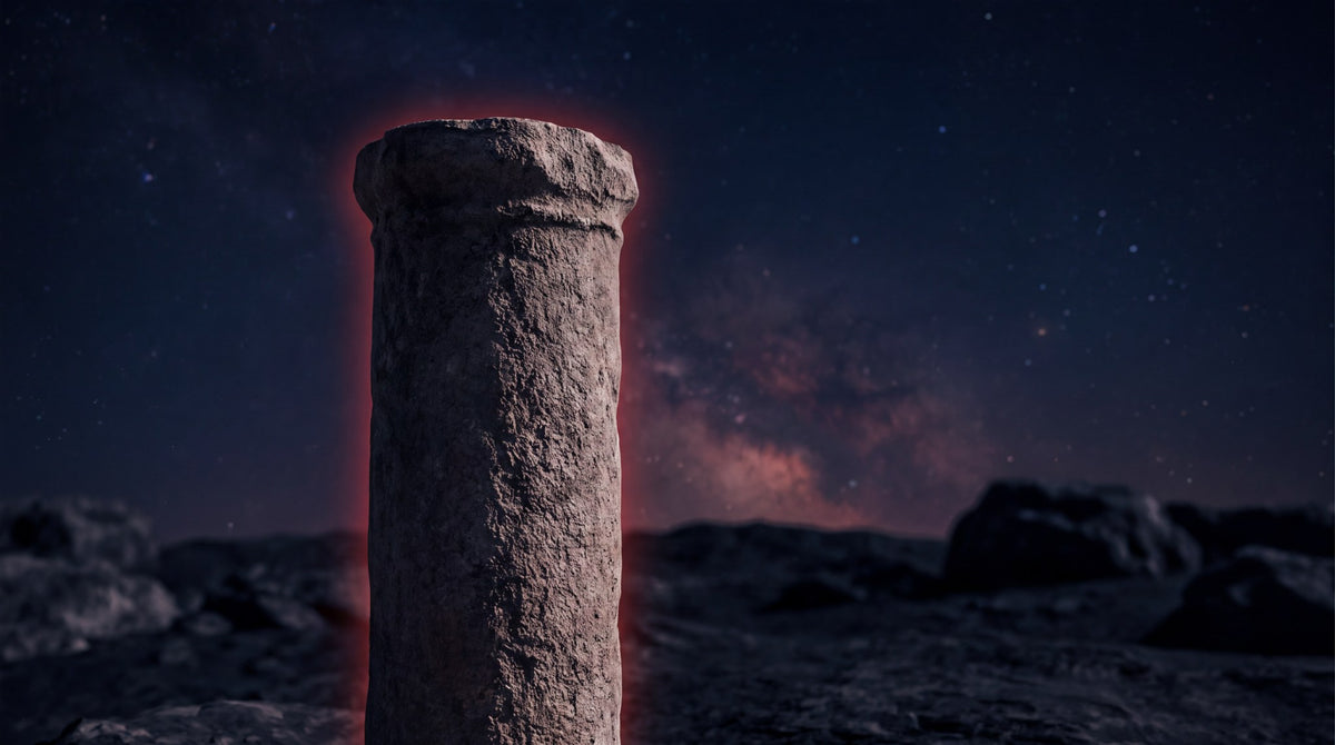 Cosmic Stone Pillar Art - Neon Horizon Ruin