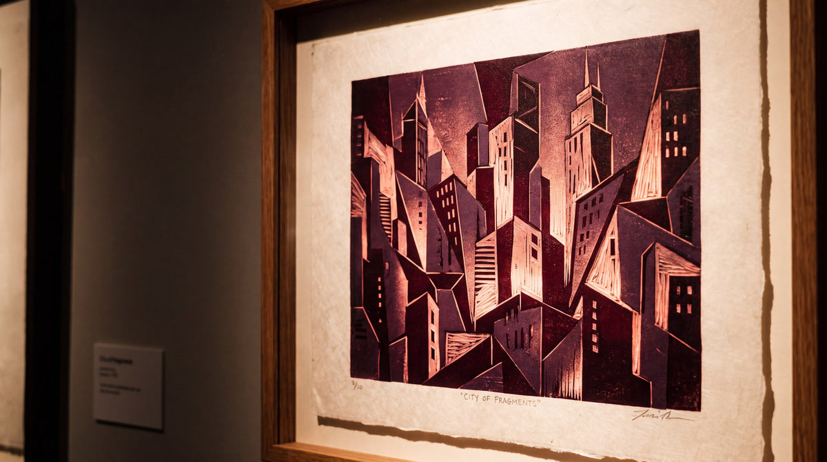 City of Fragments Modernist Linocut Print Art