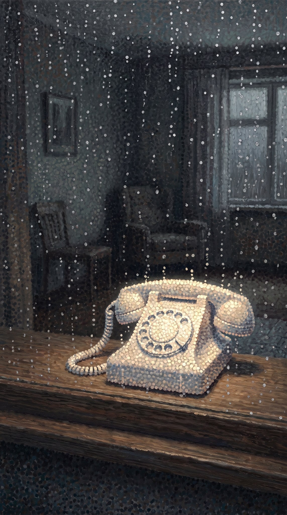 Vintage Rotary Telephone Luminous Oil Art