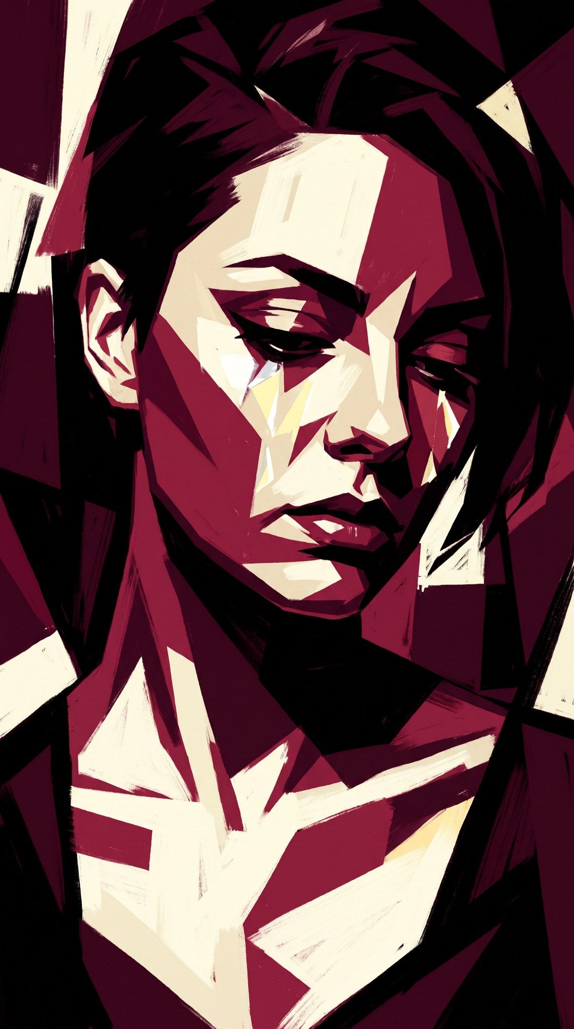 Crimson Shadow Cubist Portrait