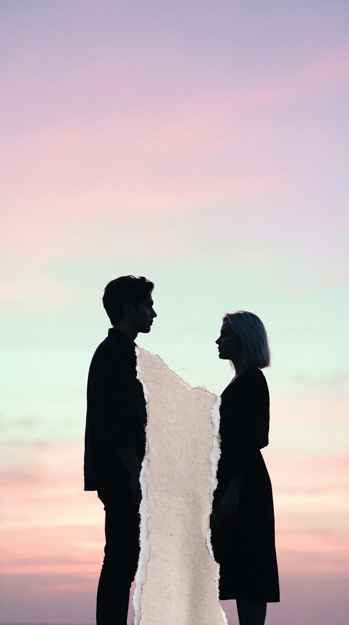 Torn Silhouette Sunset Collage Art