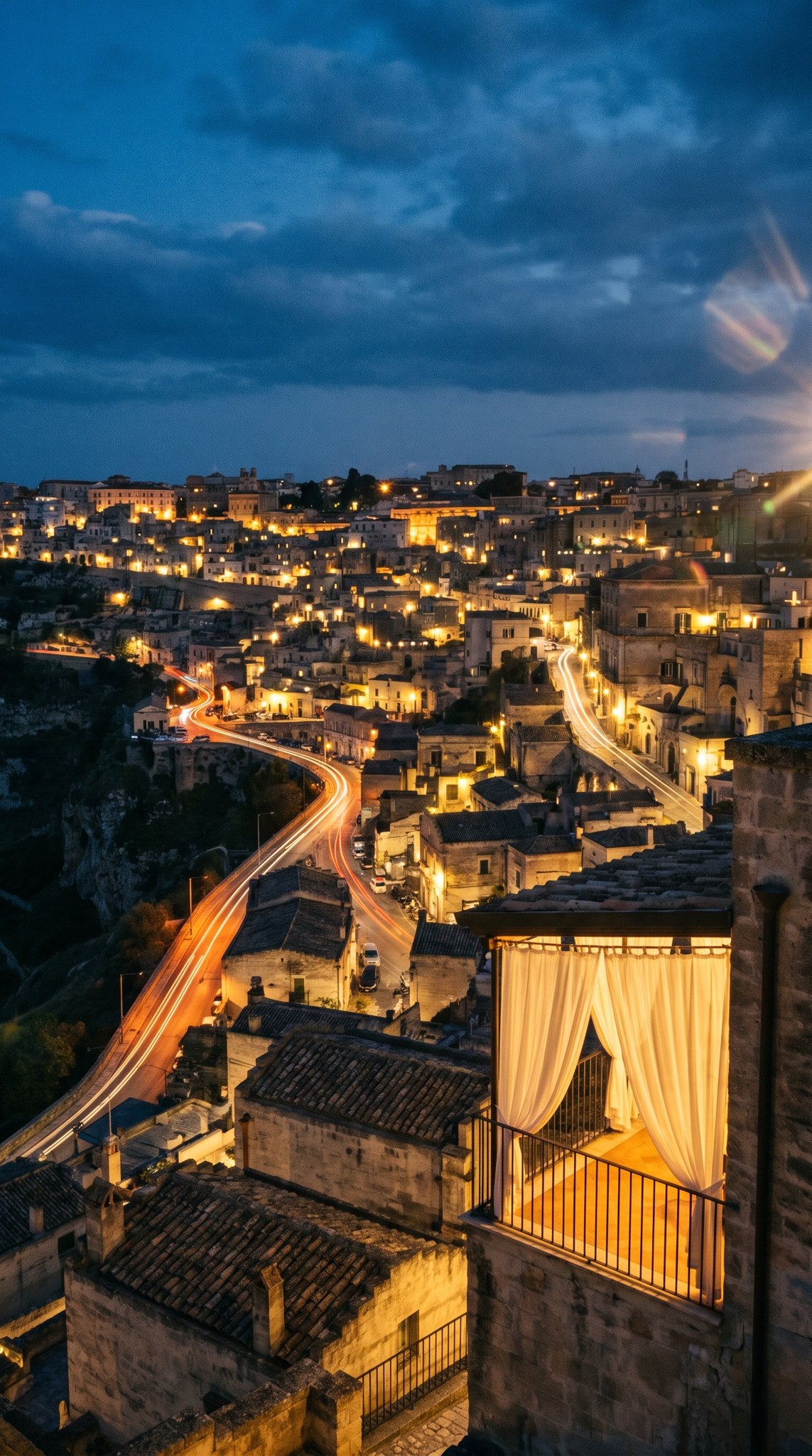 Matera Nocturne Glowing City Lights Art