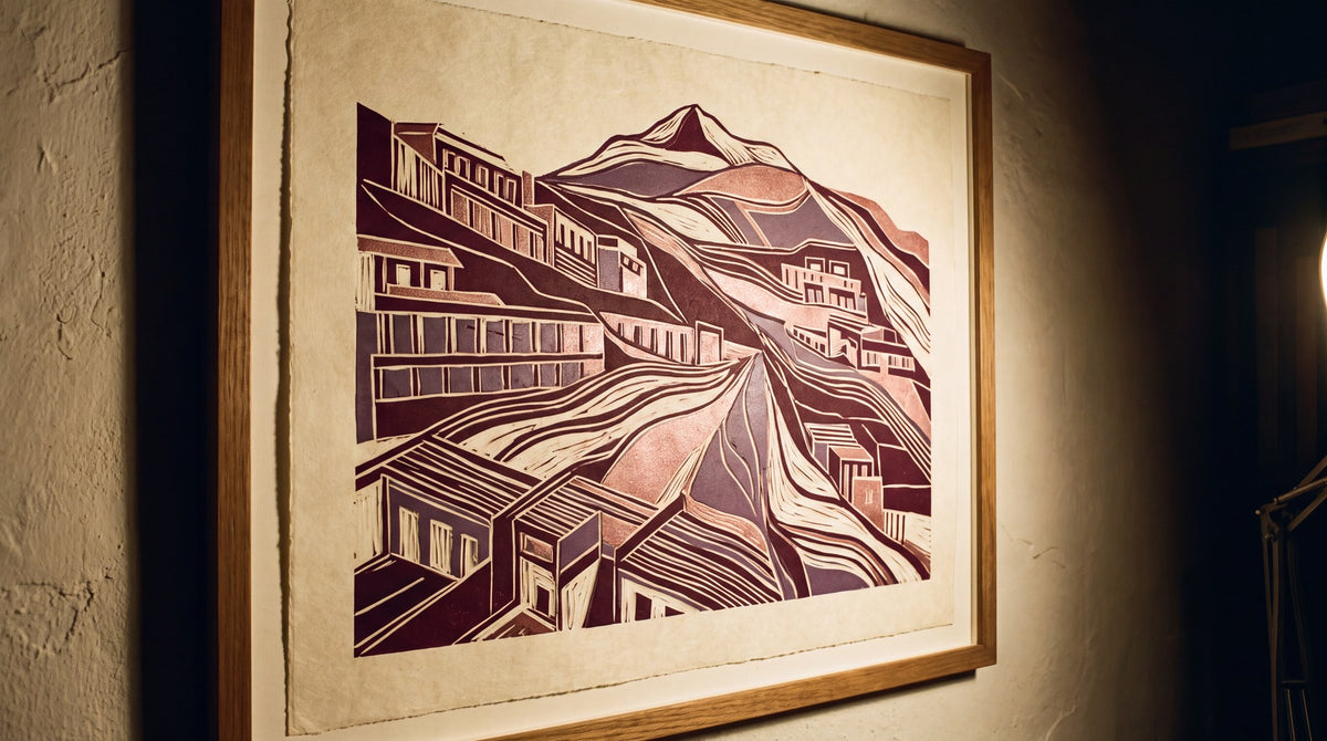 Linear Horizons Mountain Village Relief Print