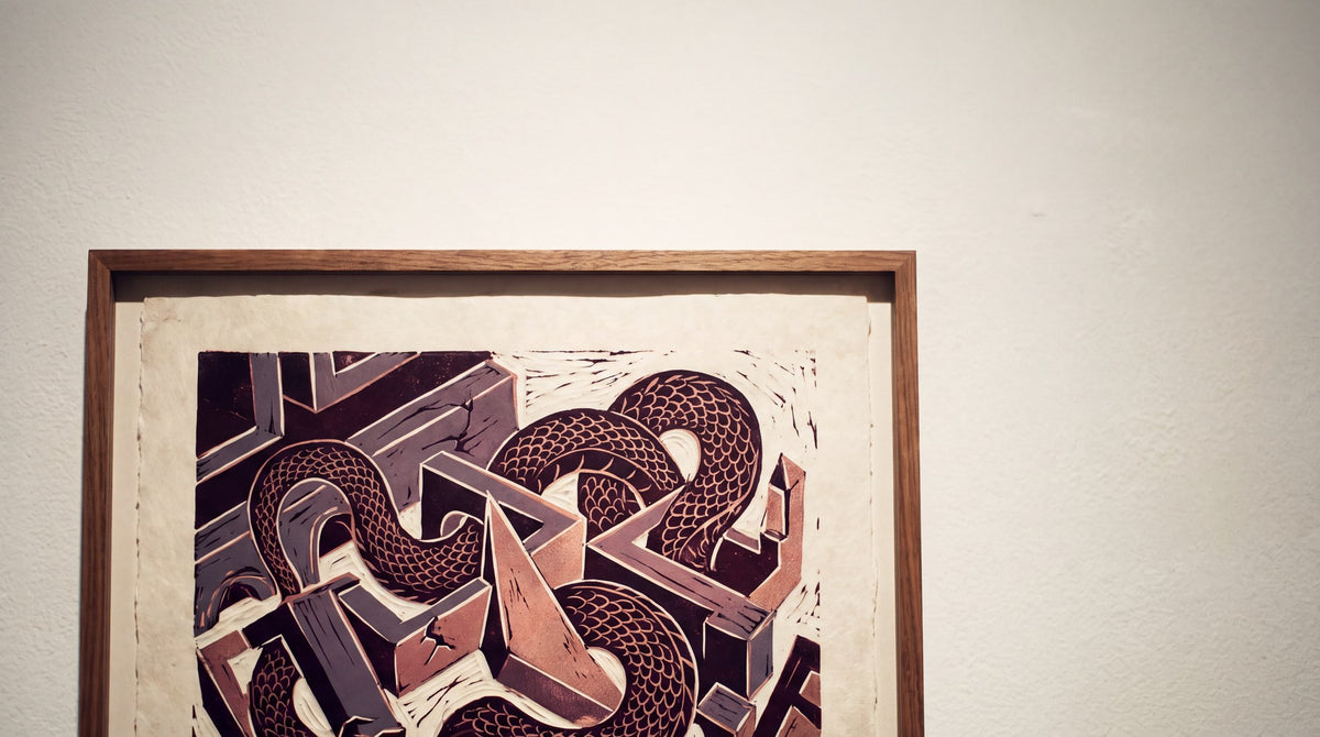 Labyrinth Serpent Linocut Fine Art Print