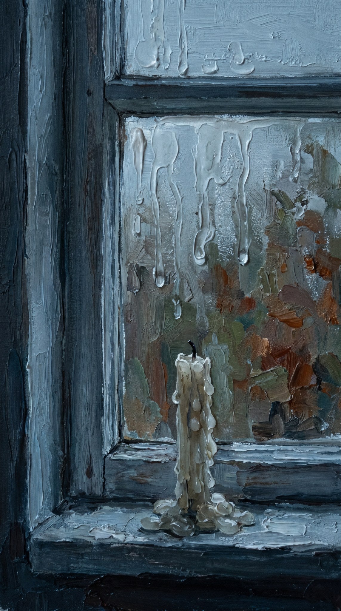 Melting Candle at the Rainy Window Oil Painting