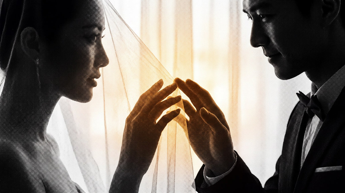 Golden Veiled Intimacy Romantic Art