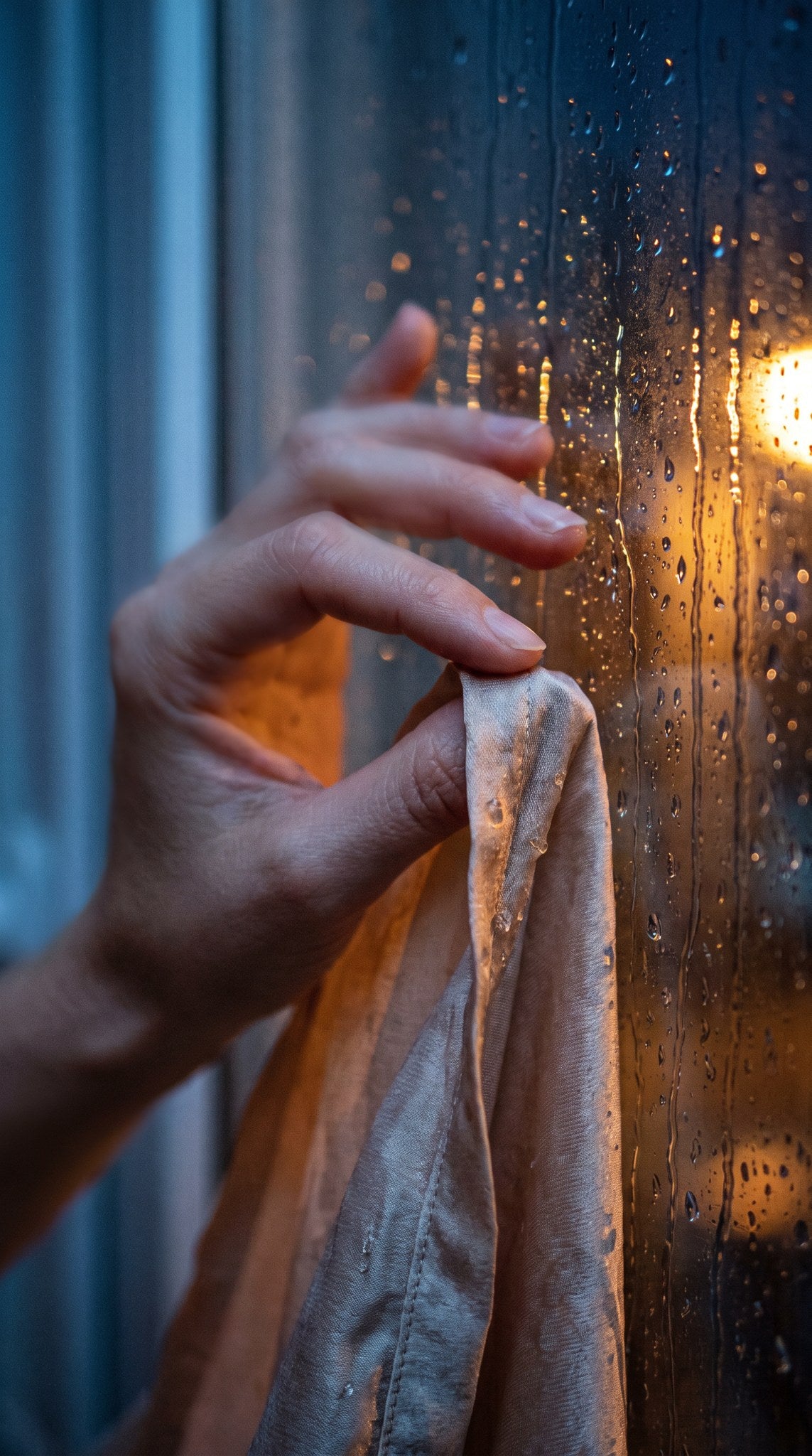Rain Droplets on Glass Amber Glow Art