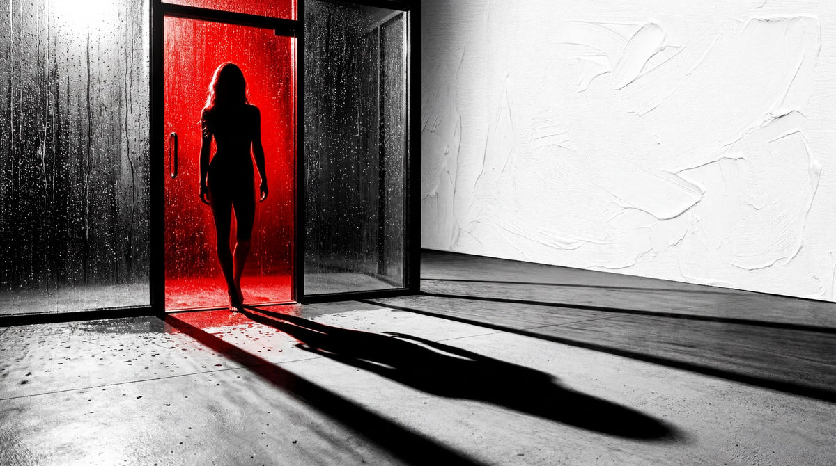 Crimson Threshold Noir Silhouette Art