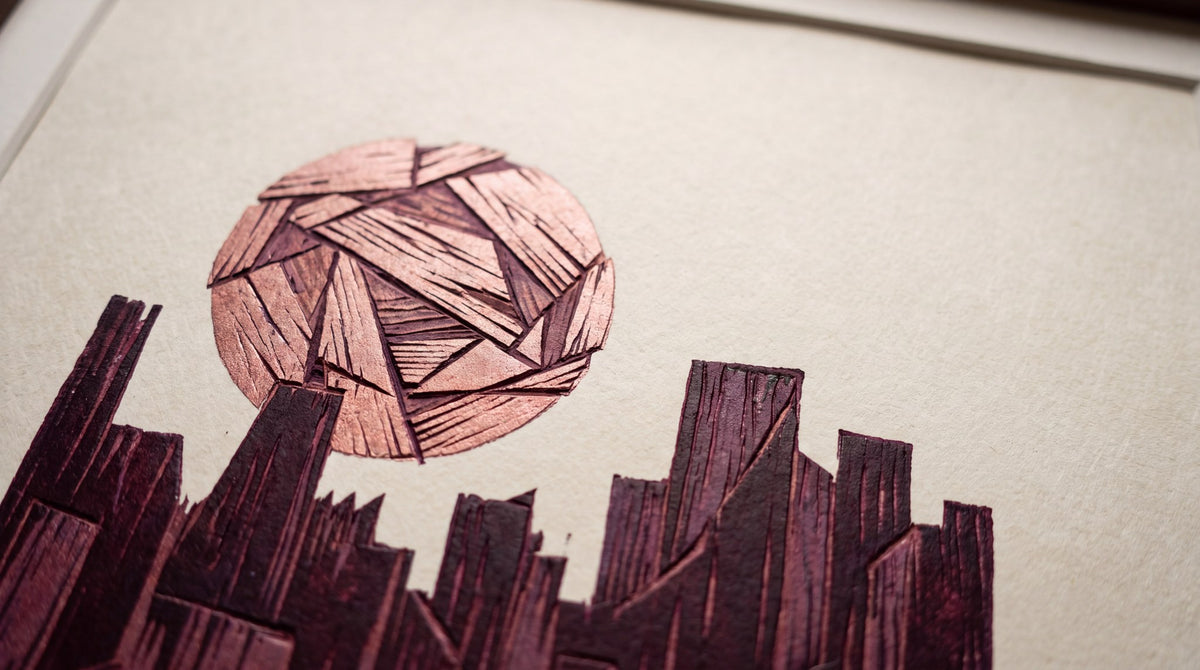 Geometric Skyline & Copper Moon Art Print