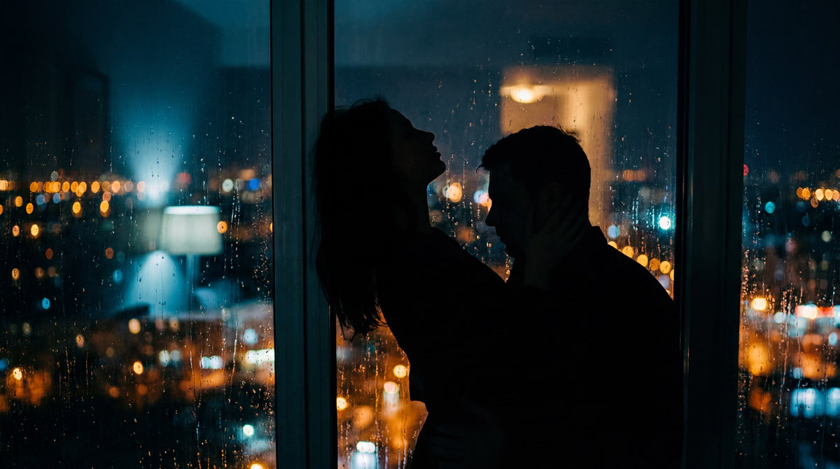 Midnight Embrace - Rainy City Silhouette