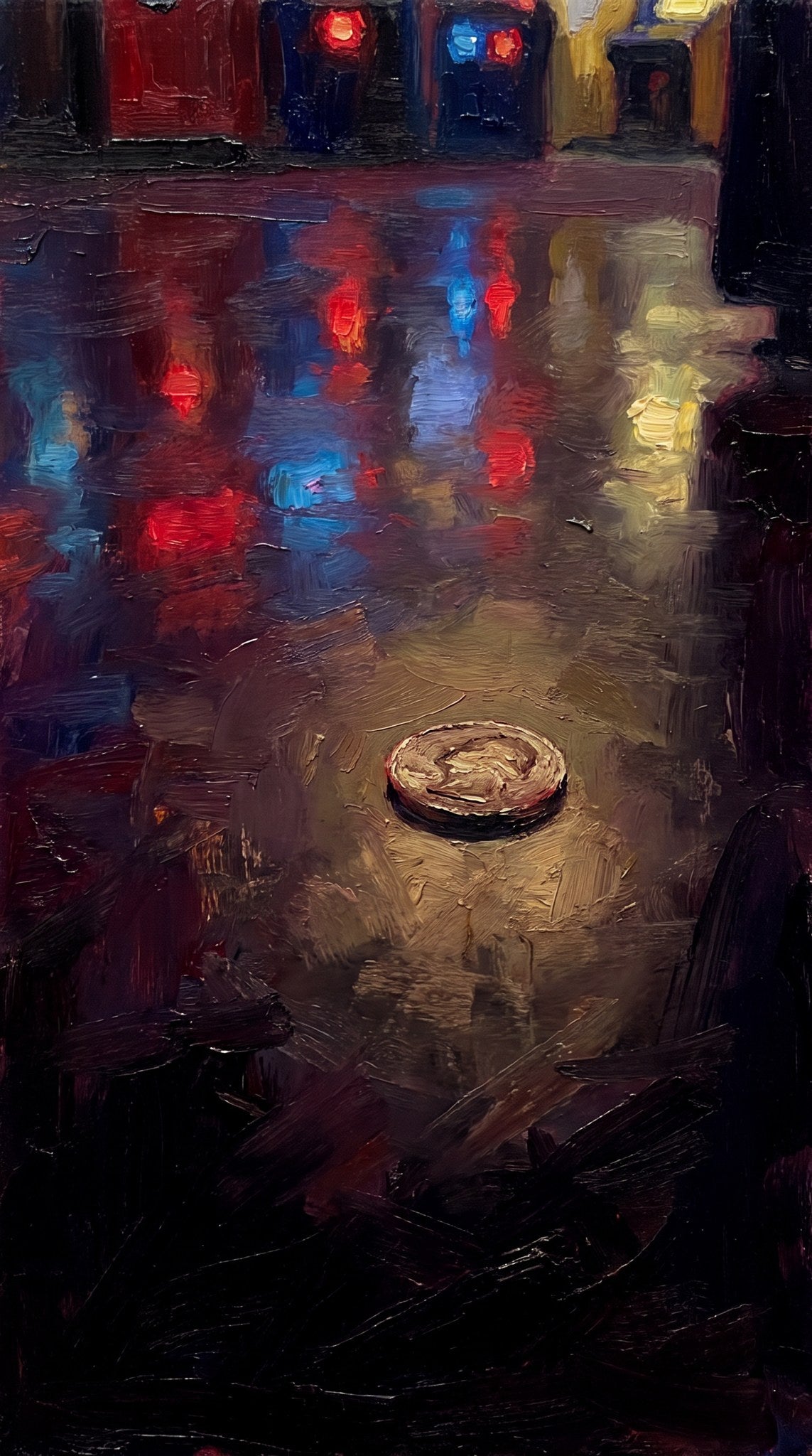 Nocturnal City Rain Oil Painting