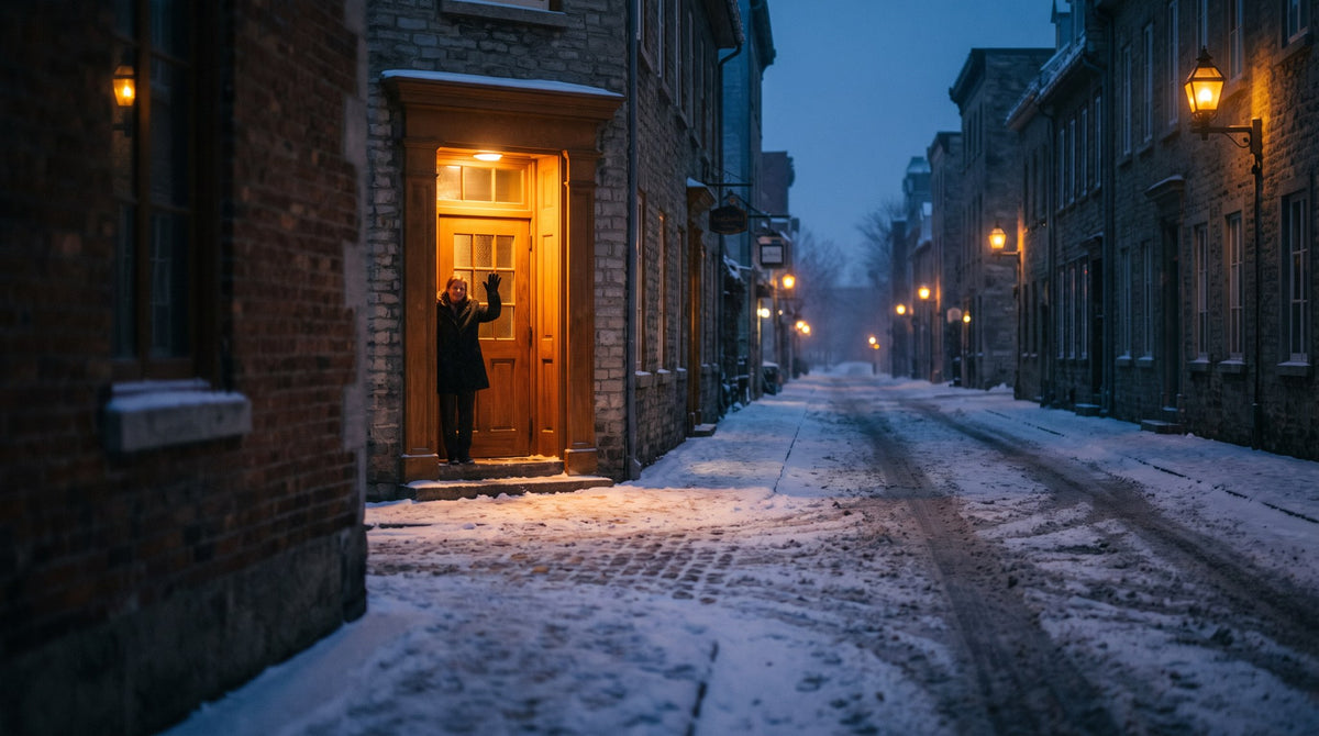 Lantern Glow Snowy Evening Street Art