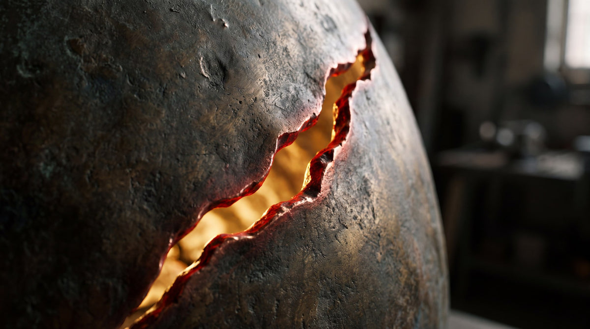 Molten Bronze Fissure Glowing Sphere Art