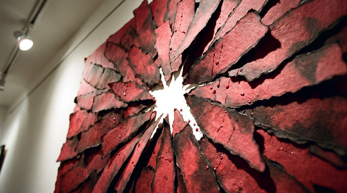 Crimson Bloom Relief Abstract Art