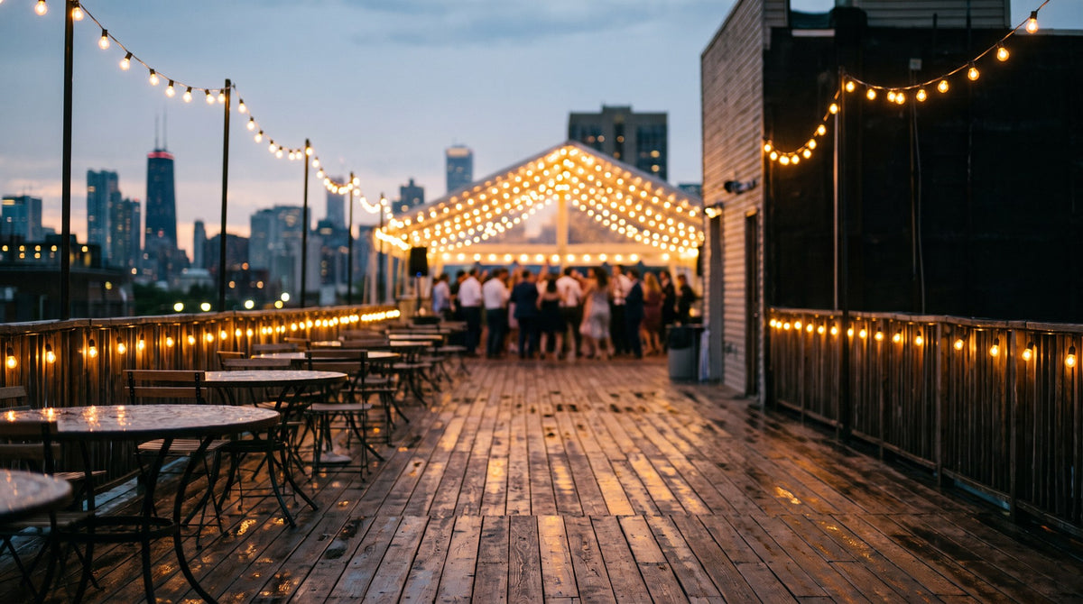 Golden Hour Rooftop Art Print - Cozy City Nights