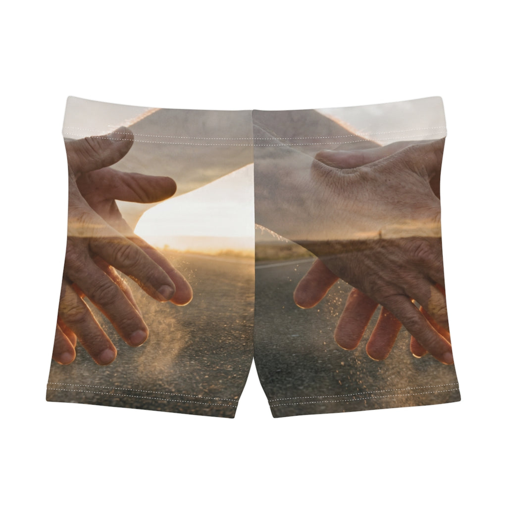 Women's Shorts with Golden Hour Hand Art