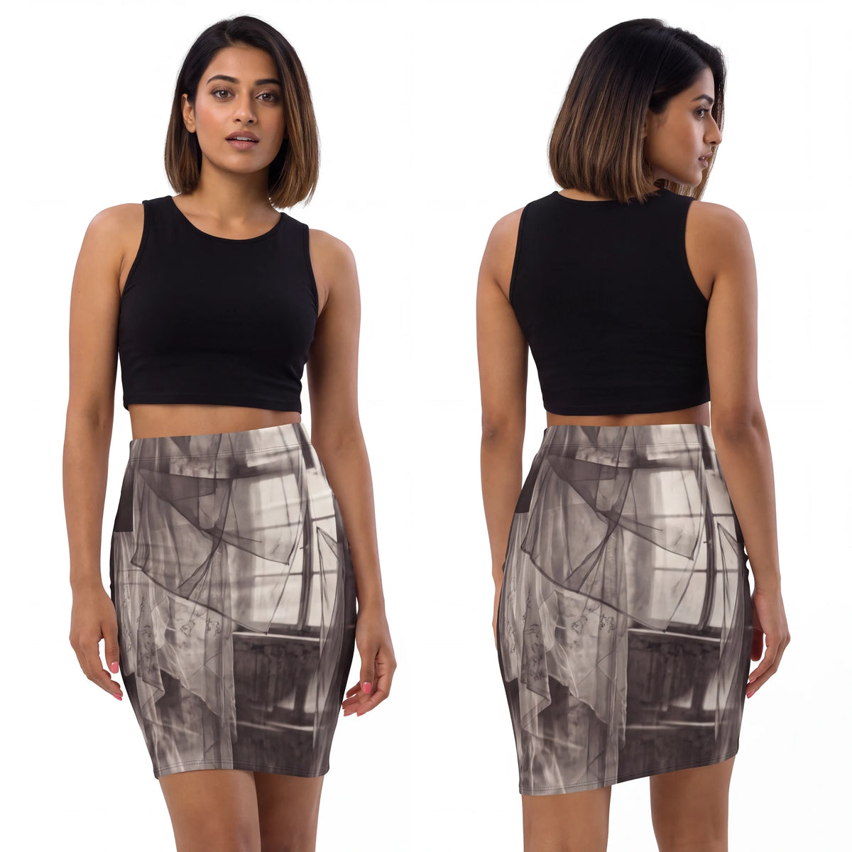Women's Mid-Waist Pencil Skirt - Spectral Veils | Echovira...