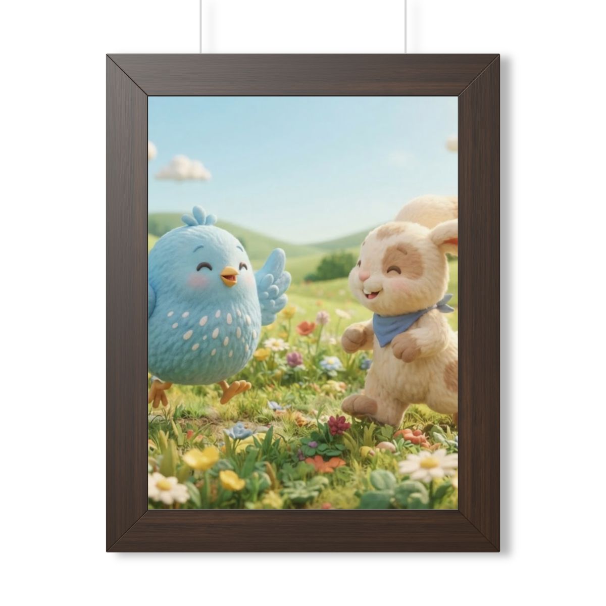 Framed Vertical Poster - Meadow Friends View — Walnut... |...
