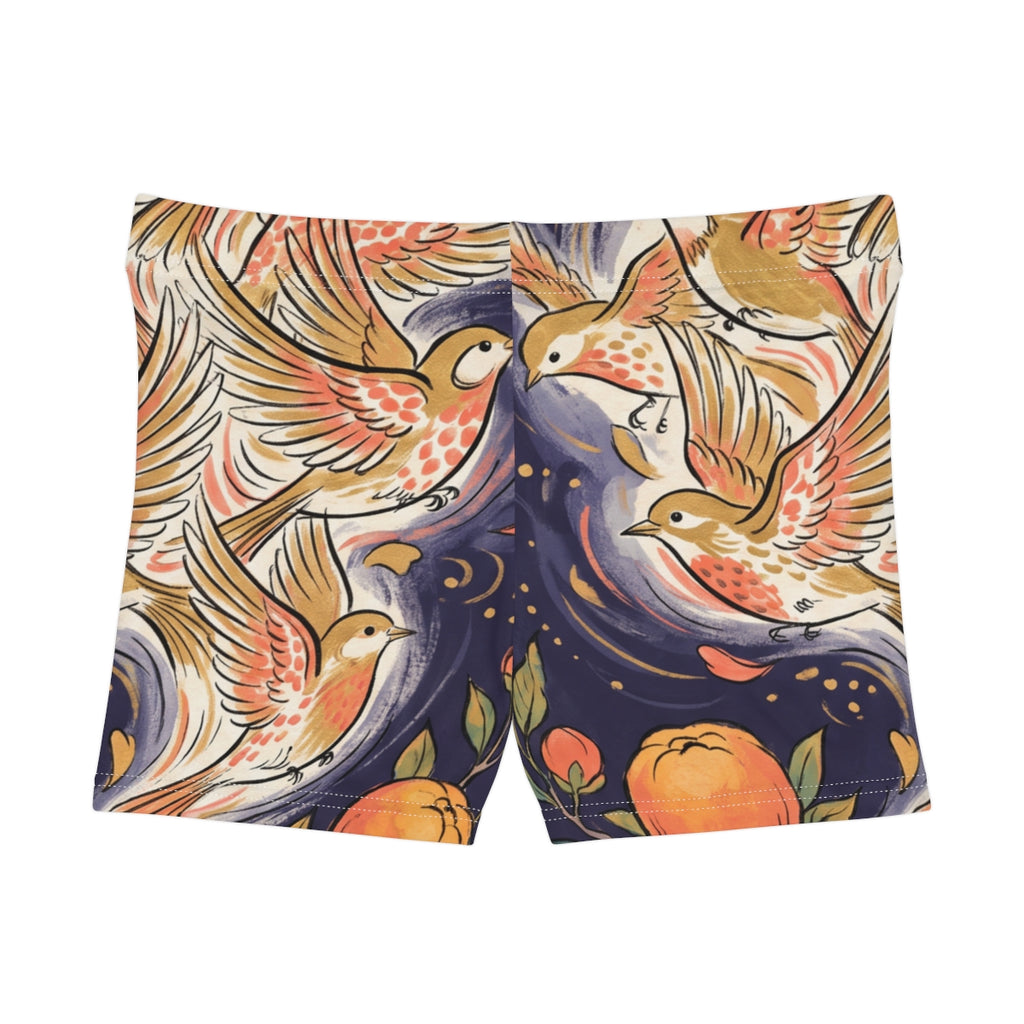 Women's Shorts with Golden Birds and Citrus