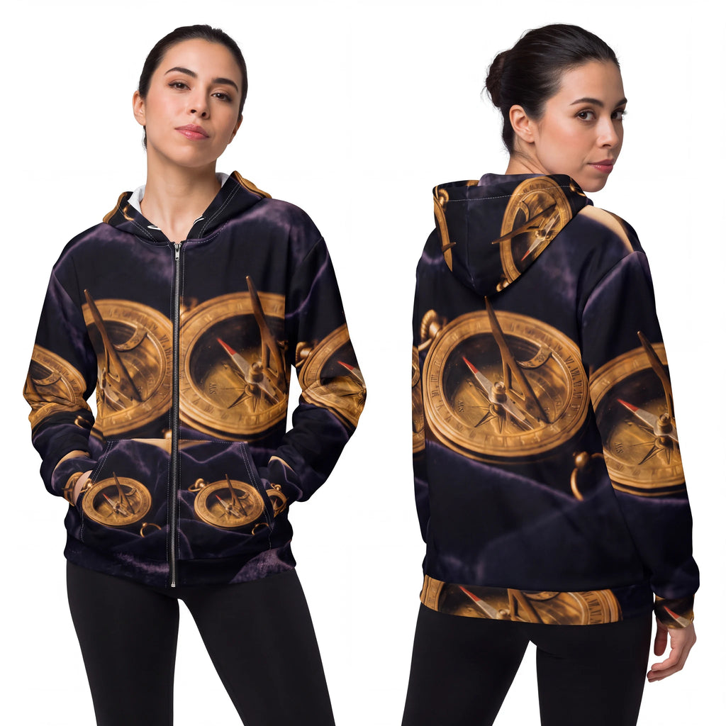 Sundial Compass Unisex Zip Hoodie for Women