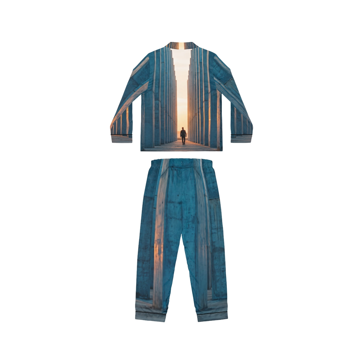 Women's Satin Pajamas with Concrete Monolith Art