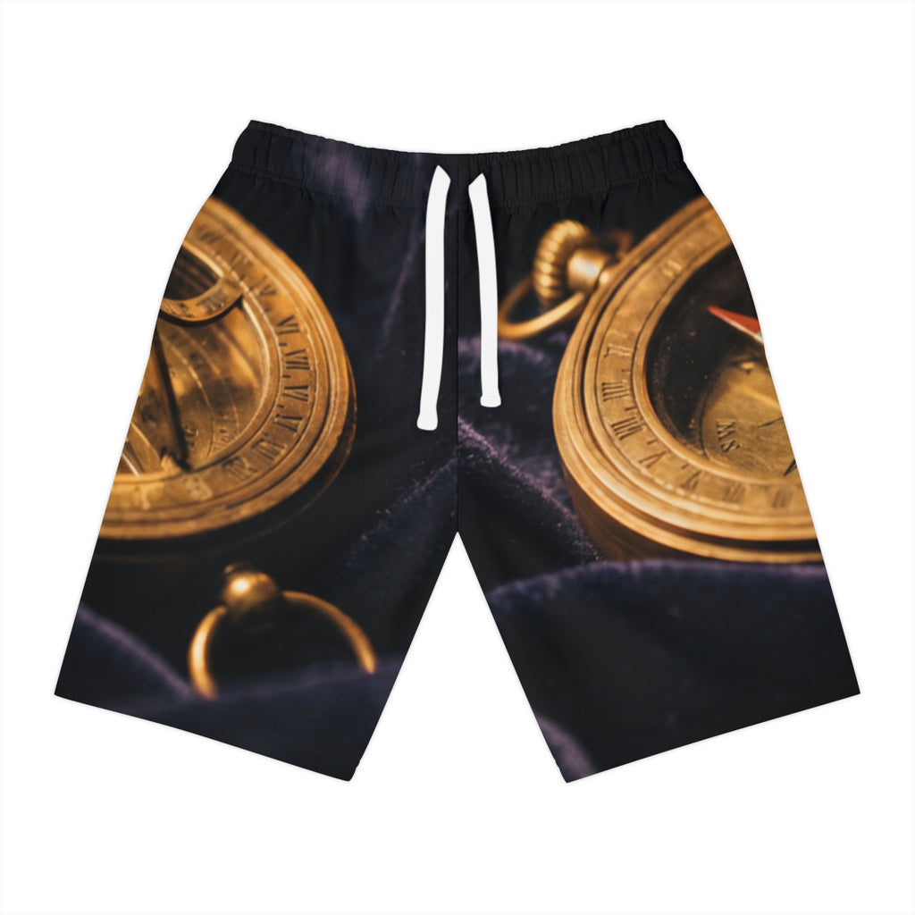 Women's Athletic Long Shorts Brass Sundial Art