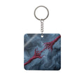 Square Keychain with Crimson Cord Abstract Art