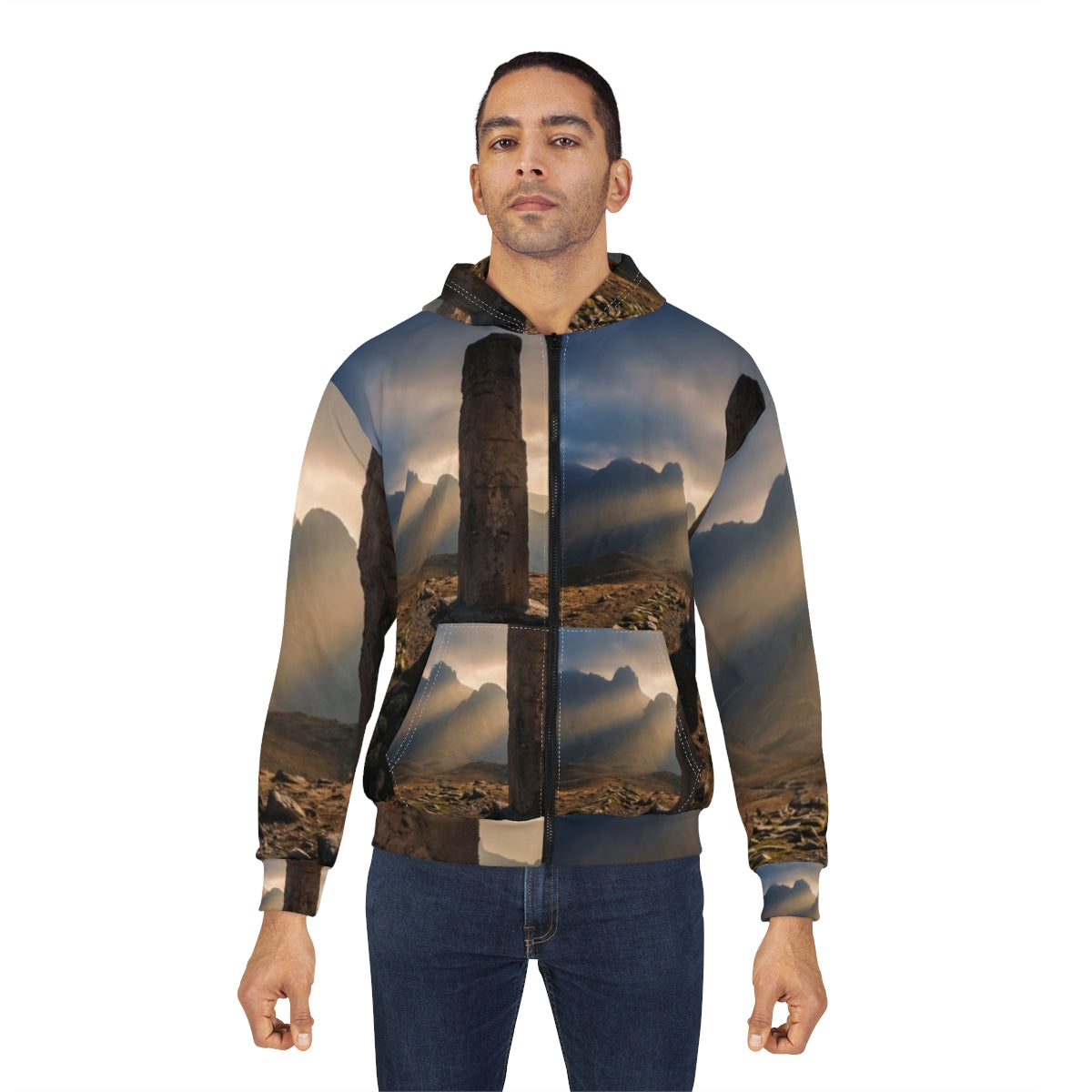 Men's Unisex Zip Hoodie - Ancient Stone Column Mountain... |...