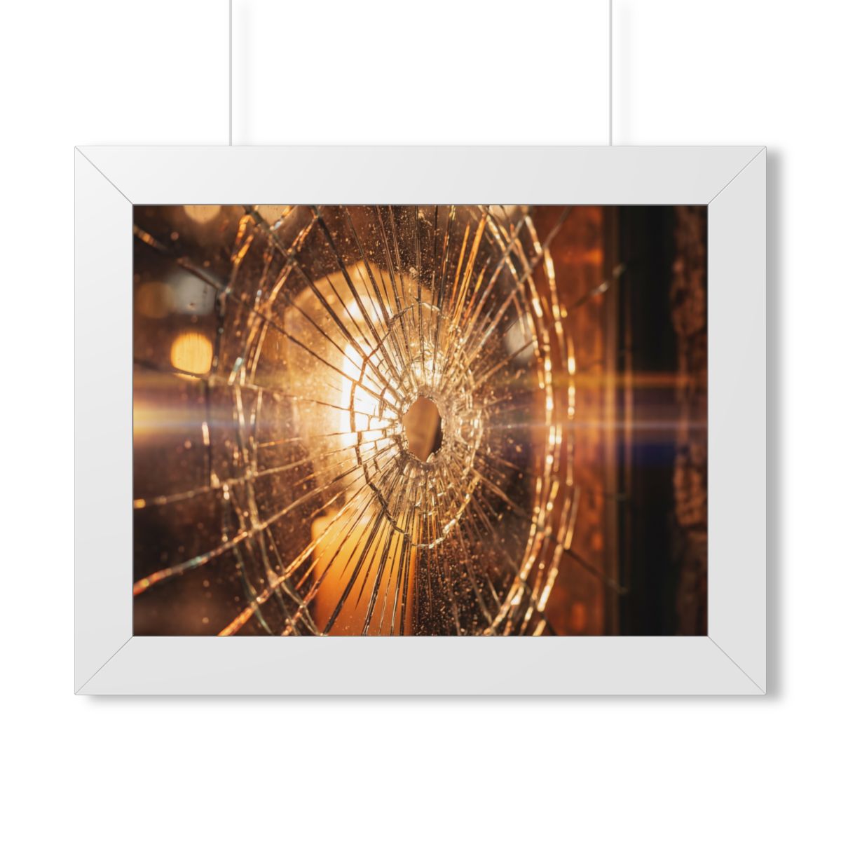 Framed Horizontal Poster - Shattered Amber Glass Art — White...