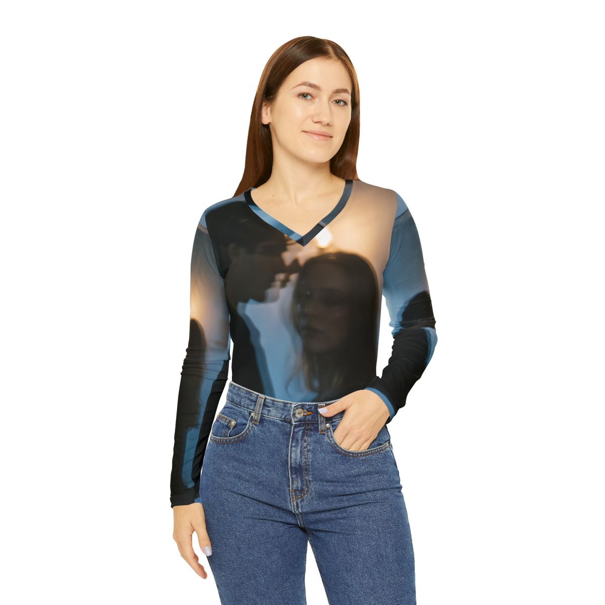 Women's Long Sleeve V-neck Shirt - Midnight Reflections Long...